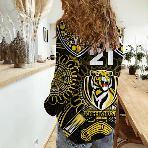 (Custom Personalised) Richmond Tigers Football Women Casual Shirt Boomerang Indigenous Dots LT9