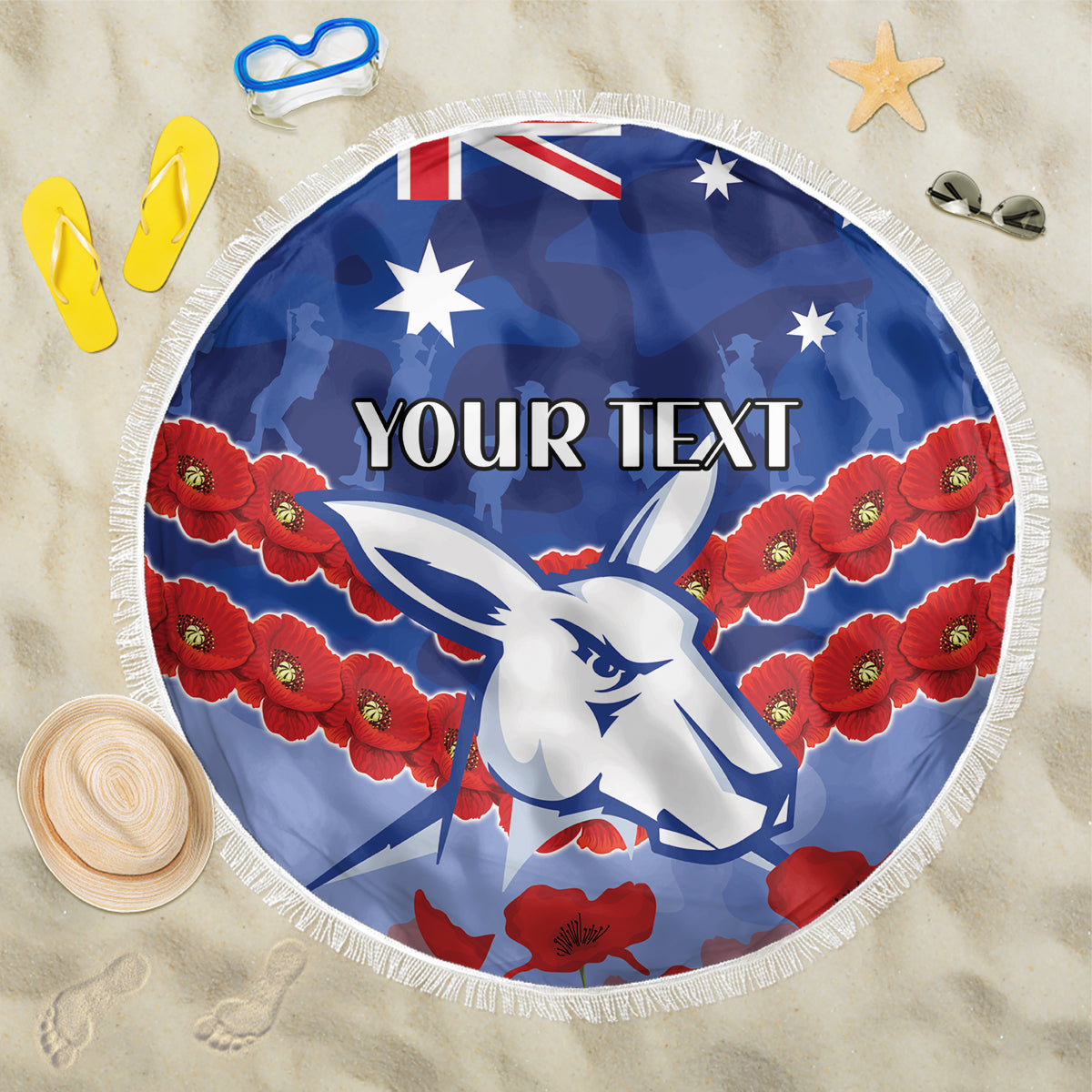Custom Kangaroos Football Beach Blanket ANZAC Lest We Forget