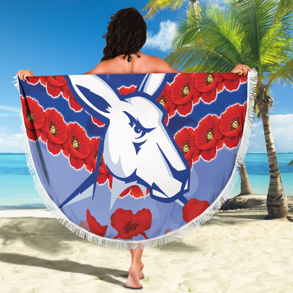 Custom Kangaroos Football Beach Blanket ANZAC Lest We Forget