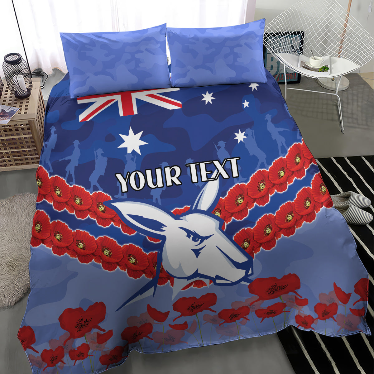 Custom Kangaroos Football Bedding Set ANZAC Lest We Forget