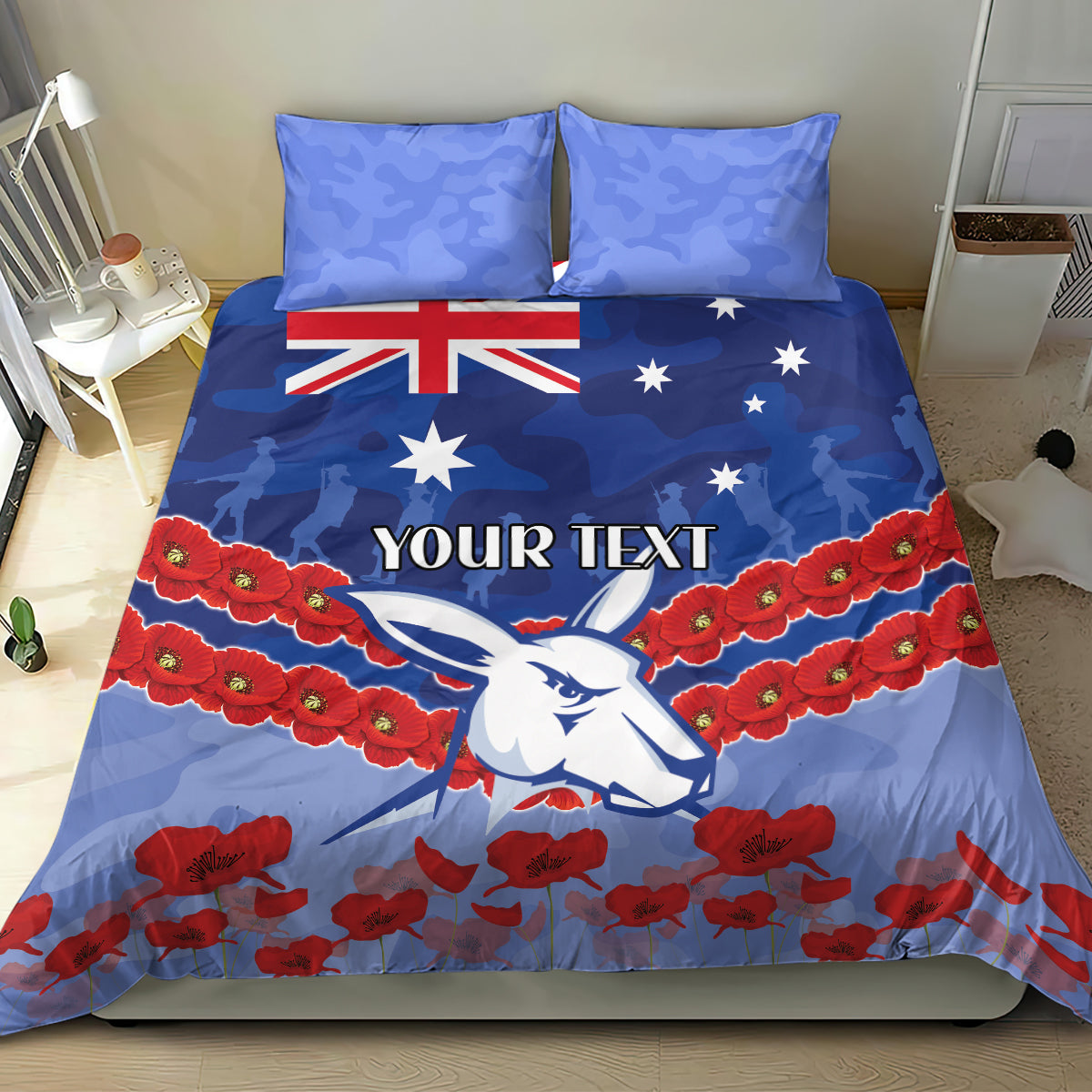 Custom Kangaroos Football Bedding Set ANZAC Lest We Forget