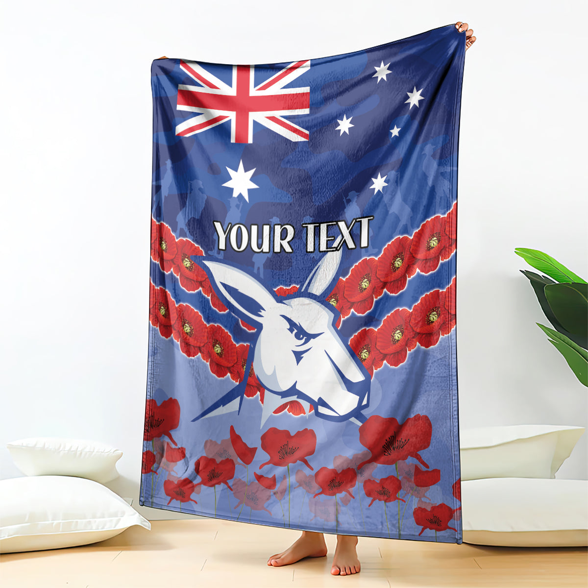 Custom Kangaroos Football Blanket ANZAC Lest We Forget