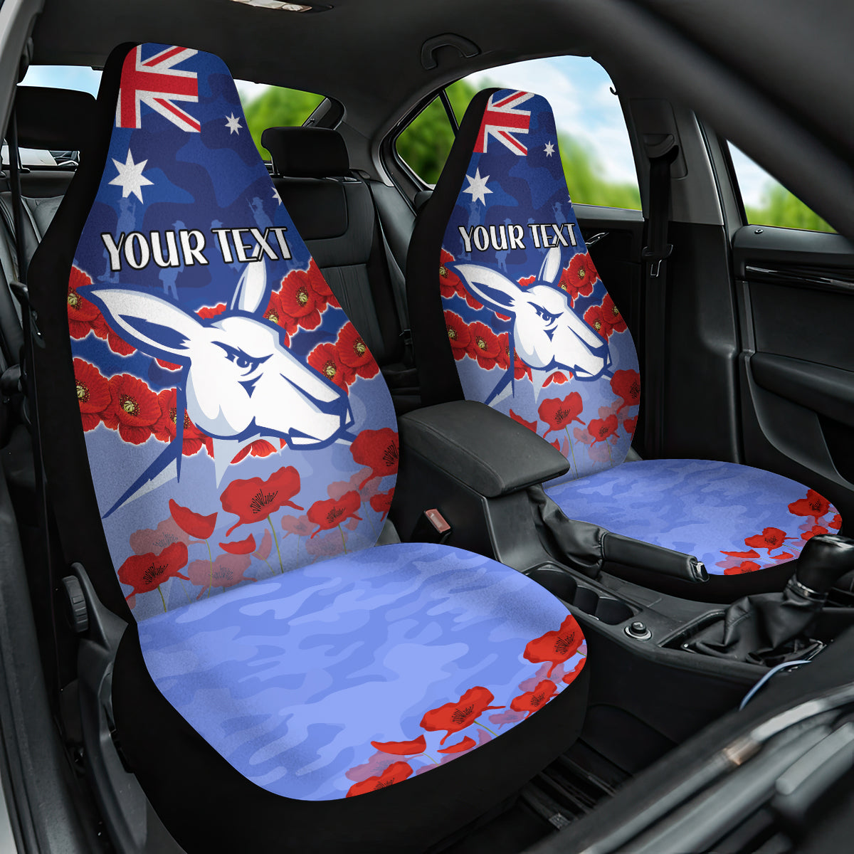 Custom Kangaroos Football Car Seat Cover ANZAC Lest We Forget