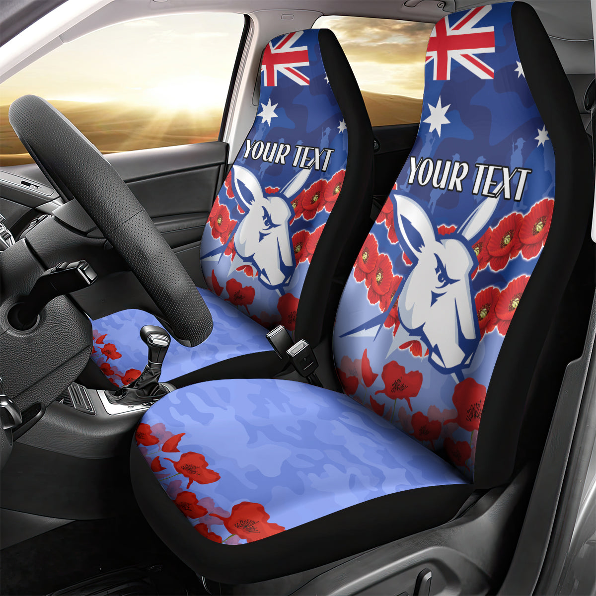 Custom Kangaroos Football Car Seat Cover ANZAC Lest We Forget