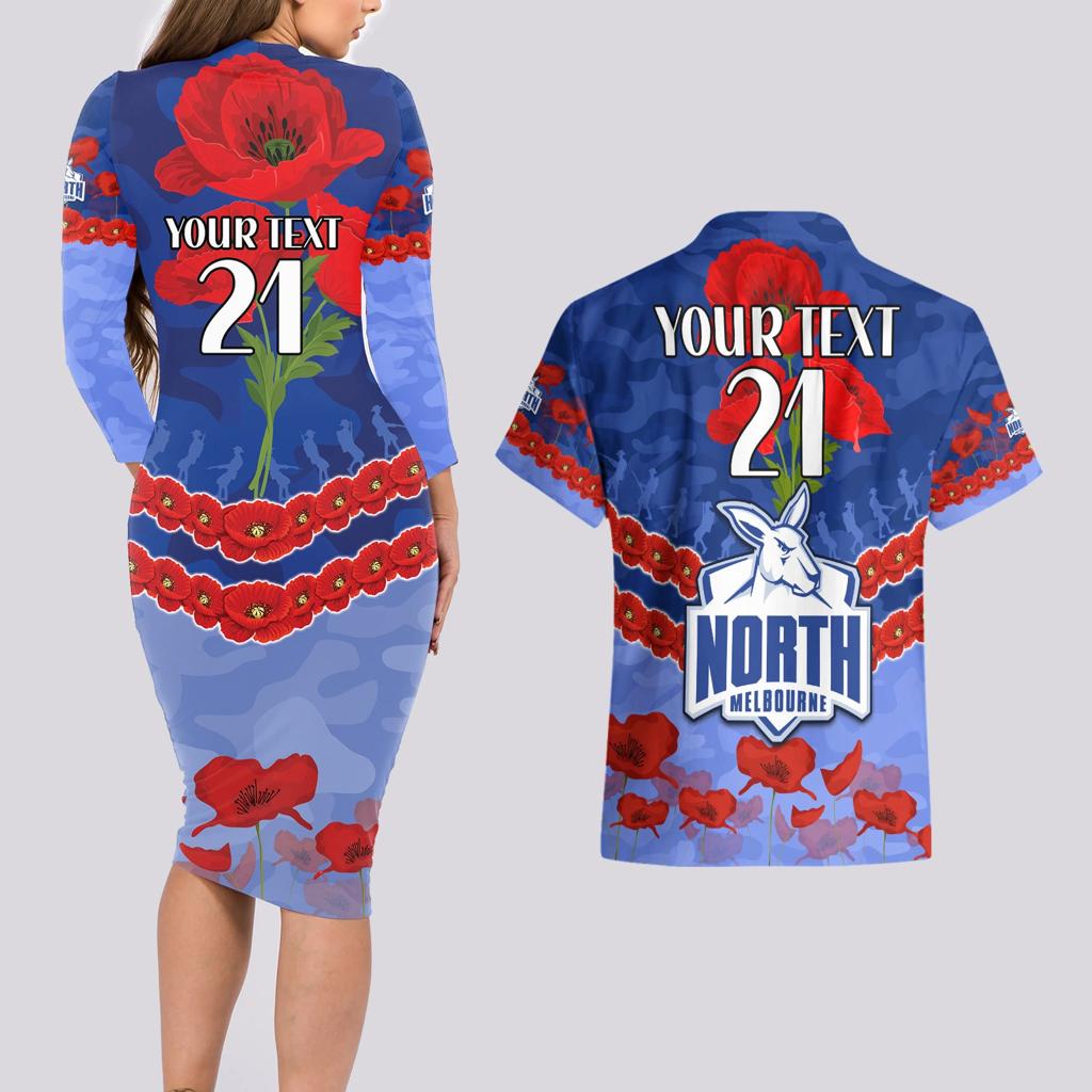 Custom Kangaroos Football Couples Matching Long Sleeve Bodycon Dress and Hawaiian Shirt ANZAC Lest We Forget