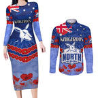 Custom Kangaroos Football Couples Matching Long Sleeve Bodycon Dress and Long Sleeve Button Shirt ANZAC Lest We Forget
