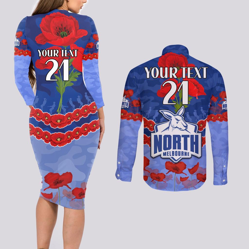 Custom Kangaroos Football Couples Matching Long Sleeve Bodycon Dress and Long Sleeve Button Shirt ANZAC Lest We Forget
