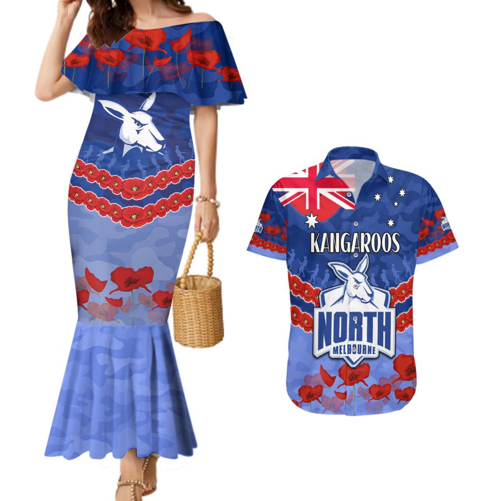 Custom Kangaroos Football Couples Matching Mermaid Dress and Hawaiian Shirt ANZAC Lest We Forget