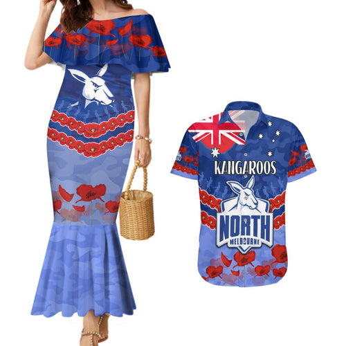 Custom Kangaroos Football Couples Matching Mermaid Dress and Hawaiian Shirt ANZAC Lest We Forget
