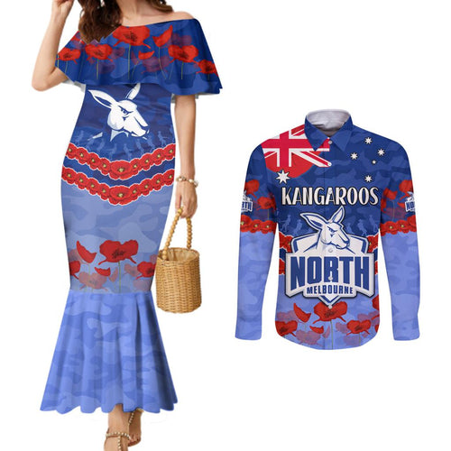 Custom Kangaroos Football Couples Matching Mermaid Dress and Long Sleeve Button Shirt ANZAC Lest We Forget