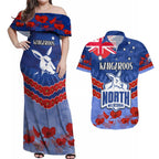 Custom Kangaroos Football Couples Matching Off Shoulder Maxi Dress and Hawaiian Shirt ANZAC Lest We Forget