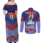 Custom Kangaroos Football Couples Matching Off Shoulder Maxi Dress and Long Sleeve Button Shirt ANZAC Lest We Forget