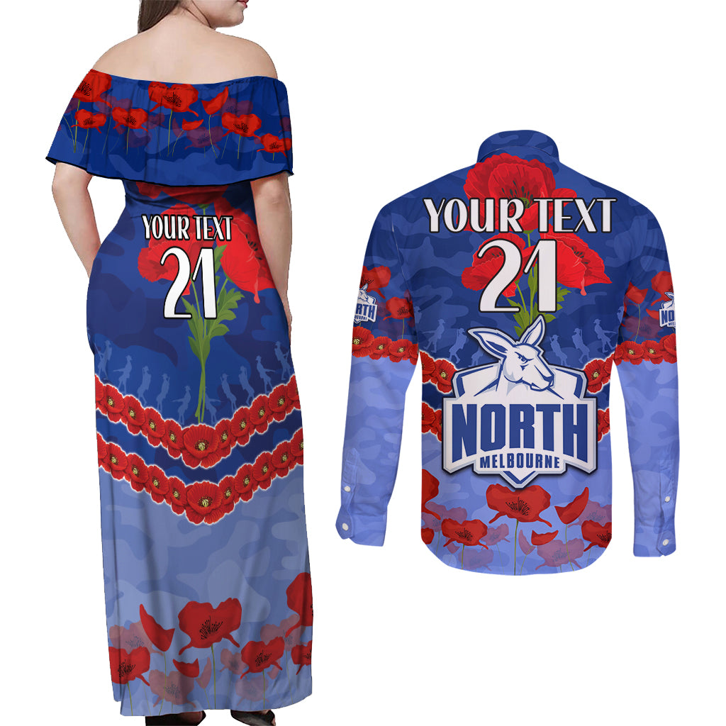 Custom Kangaroos Football Couples Matching Off Shoulder Maxi Dress and Long Sleeve Button Shirt ANZAC Lest We Forget