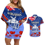 Custom Kangaroos Football Couples Matching Off Shoulder Short Dress and Hawaiian Shirt ANZAC Lest We Forget