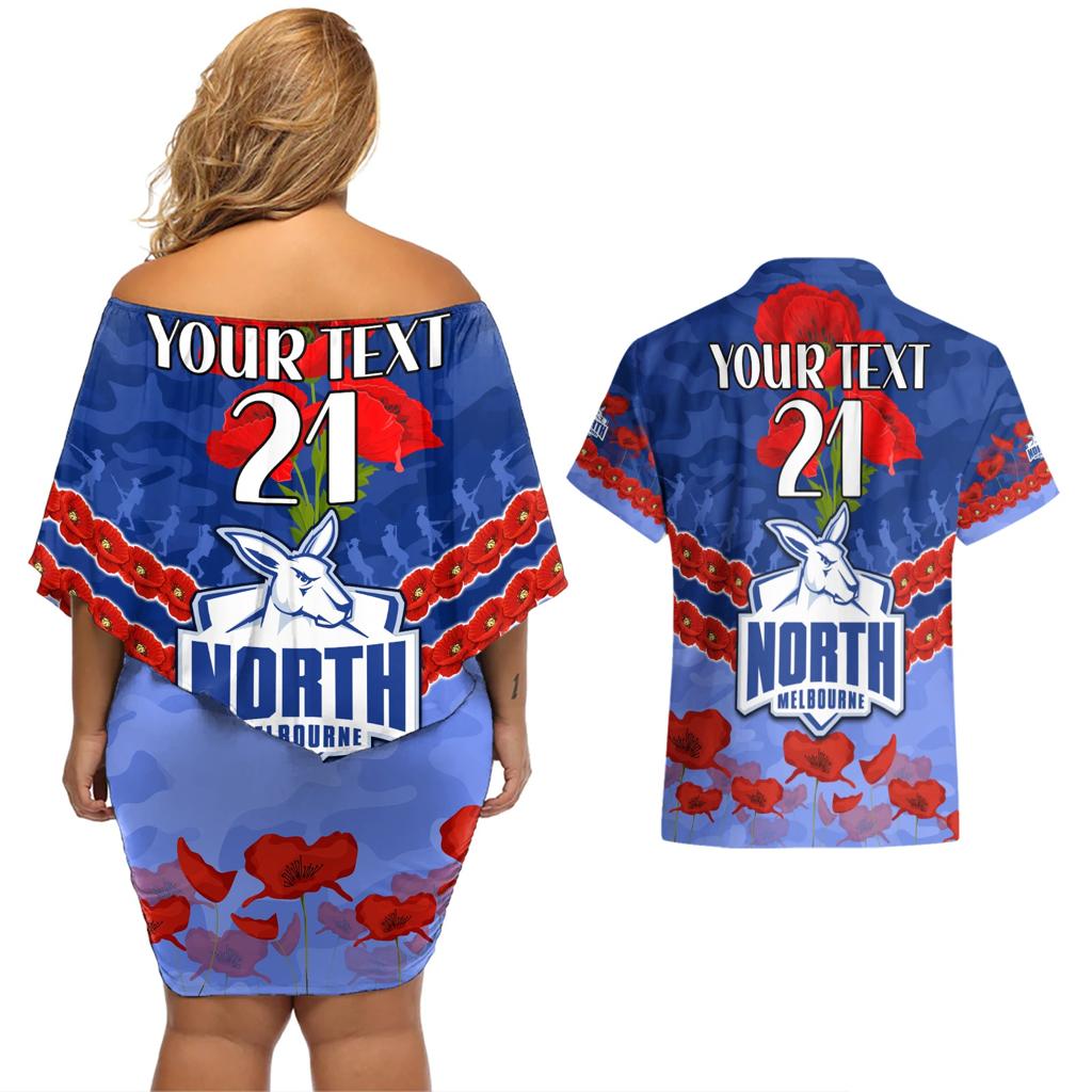 Custom Kangaroos Football Couples Matching Off Shoulder Short Dress and Hawaiian Shirt ANZAC Lest We Forget