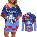 Custom Kangaroos Football Couples Matching Off Shoulder Short Dress and Long Sleeve Button Shirt ANZAC Lest We Forget