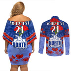 Custom Kangaroos Football Couples Matching Off Shoulder Short Dress and Long Sleeve Button Shirt ANZAC Lest We Forget