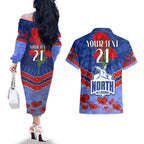 Custom Kangaroos Football Couples Matching Off The Shoulder Long Sleeve Dress and Hawaiian Shirt ANZAC Lest We Forget