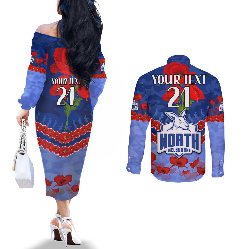 Custom Kangaroos Football Couples Matching Off The Shoulder Long Sleeve Dress and Long Sleeve Button Shirt ANZAC Lest We Forget