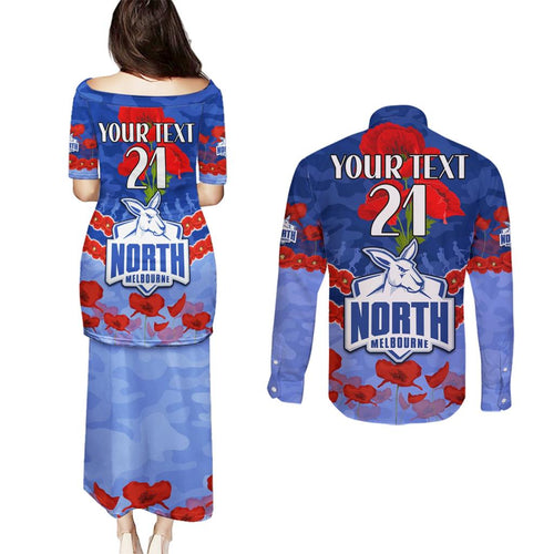 Custom Kangaroos Football Couples Matching Puletasi and Long Sleeve Button Shirt ANZAC Lest We Forget