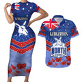 Custom Kangaroos Football Couples Matching Short Sleeve Bodycon Dress and Hawaiian Shirt ANZAC Lest We Forget