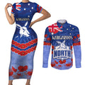 Custom Kangaroos Football Couples Matching Short Sleeve Bodycon Dress and Long Sleeve Button Shirt ANZAC Lest We Forget