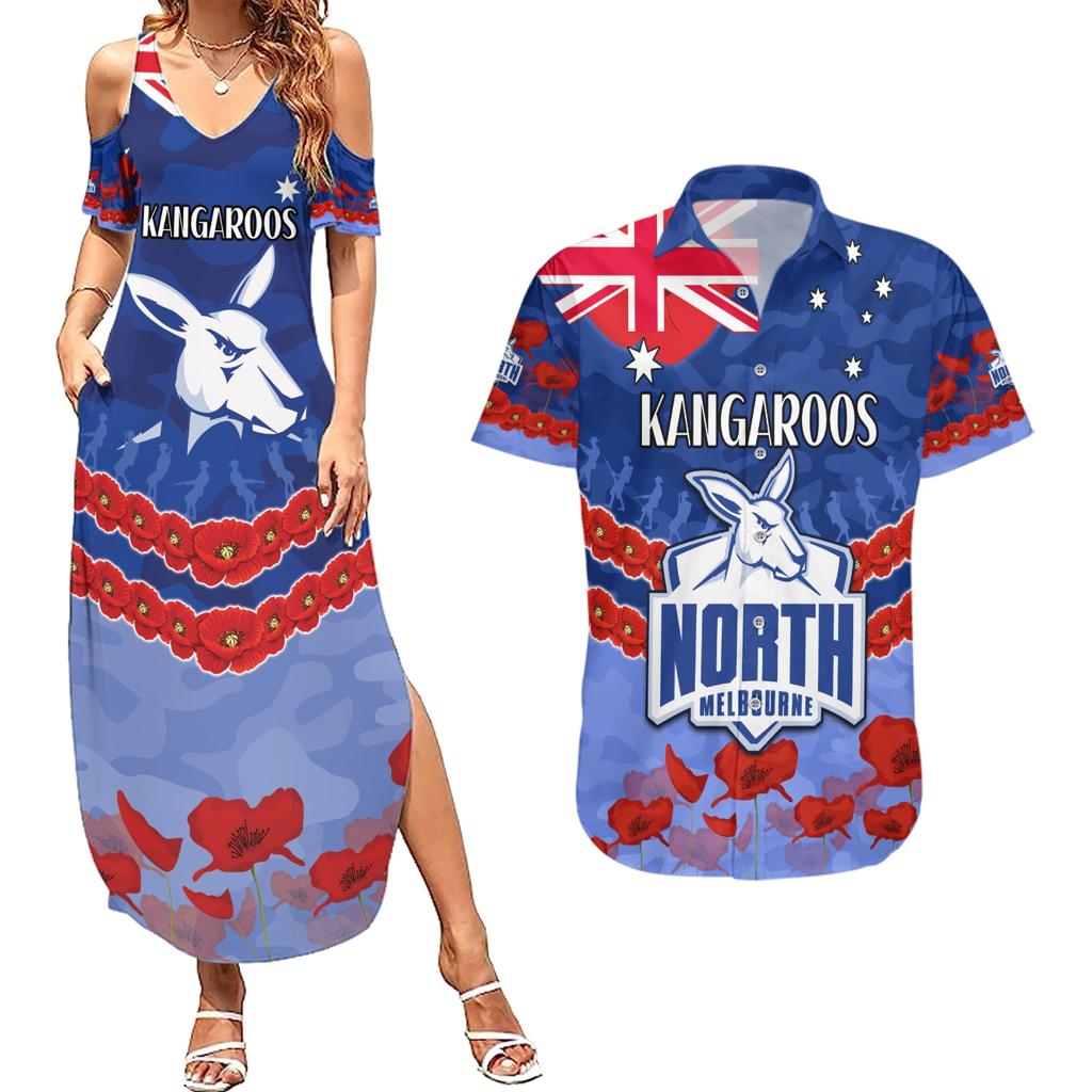 Custom Kangaroos Football Couples Matching Summer Maxi Dress and Hawaiian Shirt ANZAC Lest We Forget