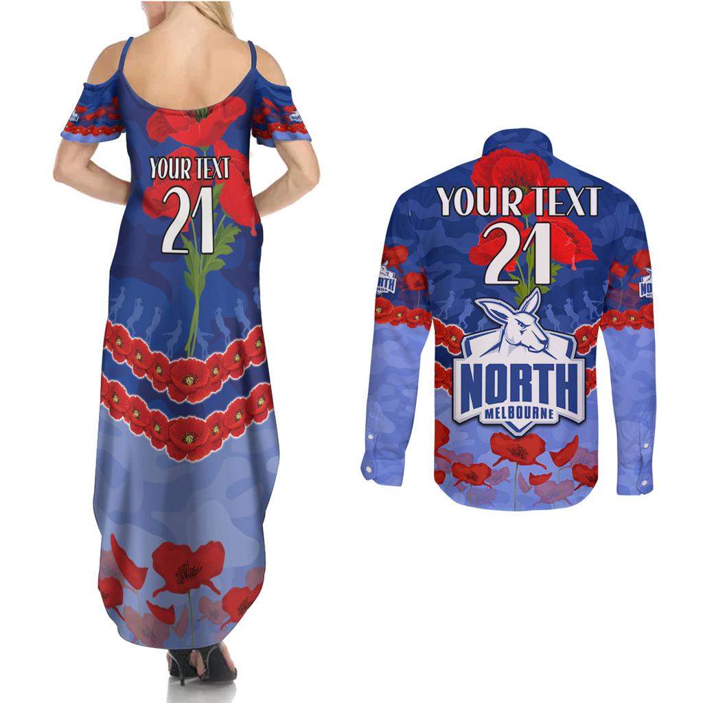 Custom Kangaroos Football Couples Matching Summer Maxi Dress and Long Sleeve Button Shirt ANZAC Lest We Forget