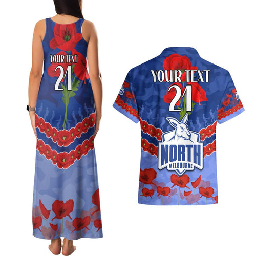 Custom Kangaroos Football Couples Matching Tank Maxi Dress and Hawaiian Shirt ANZAC Lest We Forget