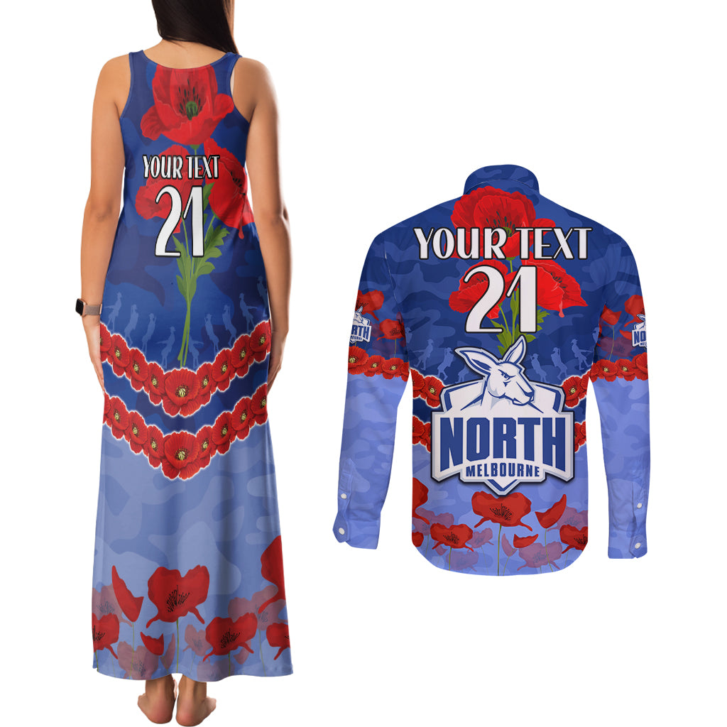 Custom Kangaroos Football Couples Matching Tank Maxi Dress and Long Sleeve Button Shirt ANZAC Lest We Forget