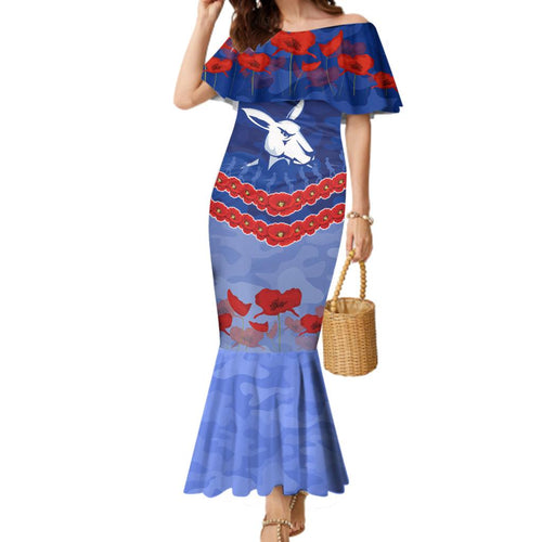 Custom Kangaroos Football Family Matching Mermaid Dress and Hawaiian Shirt ANZAC Lest We Forget
