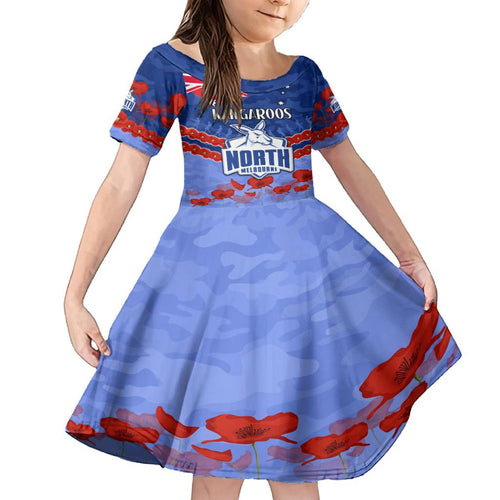Custom Kangaroos Football Family Matching Off The Shoulder Long Sleeve Dress and Hawaiian Shirt ANZAC Lest We Forget