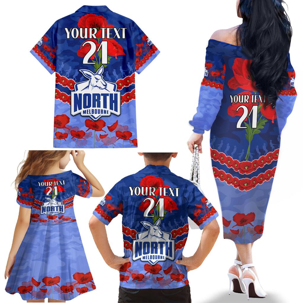 Custom Kangaroos Football Family Matching Off The Shoulder Long Sleeve Dress and Hawaiian Shirt ANZAC Lest We Forget