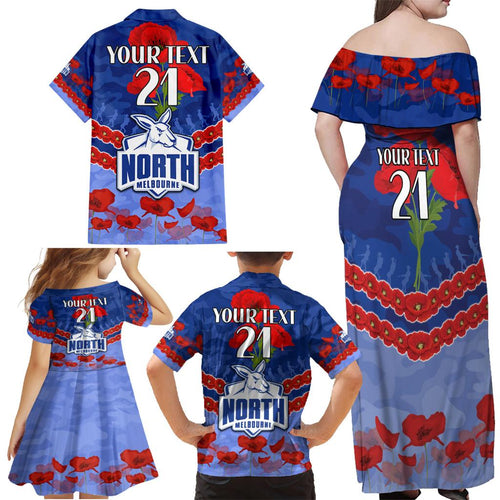 Custom Kangaroos Football Family Matching Off Shoulder Maxi Dress and Hawaiian Shirt ANZAC Lest We Forget