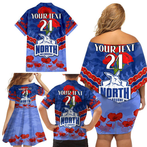 Custom Kangaroos Football Family Matching Off Shoulder Short Dress and Hawaiian Shirt ANZAC Lest We Forget