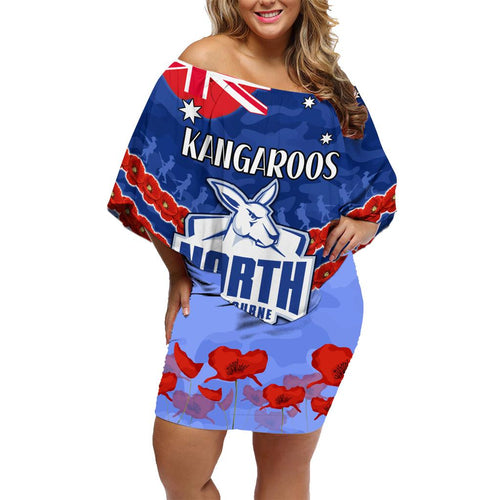 Custom Kangaroos Football Family Matching Off Shoulder Short Dress and Hawaiian Shirt ANZAC Lest We Forget