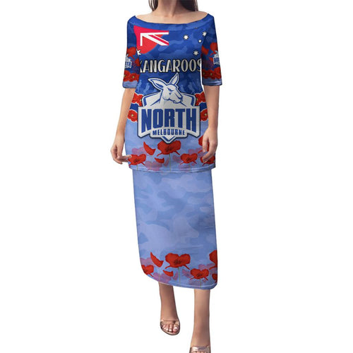 Custom Kangaroos Football Family Matching Puletasi and Hawaiian Shirt ANZAC Lest We Forget
