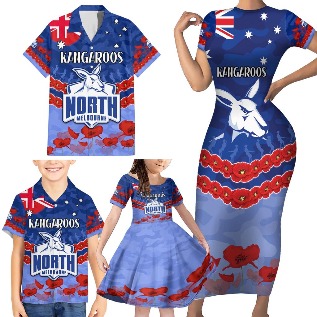 Custom Kangaroos Football Family Matching Short Sleeve Bodycon Dress and Hawaiian Shirt ANZAC Lest We Forget