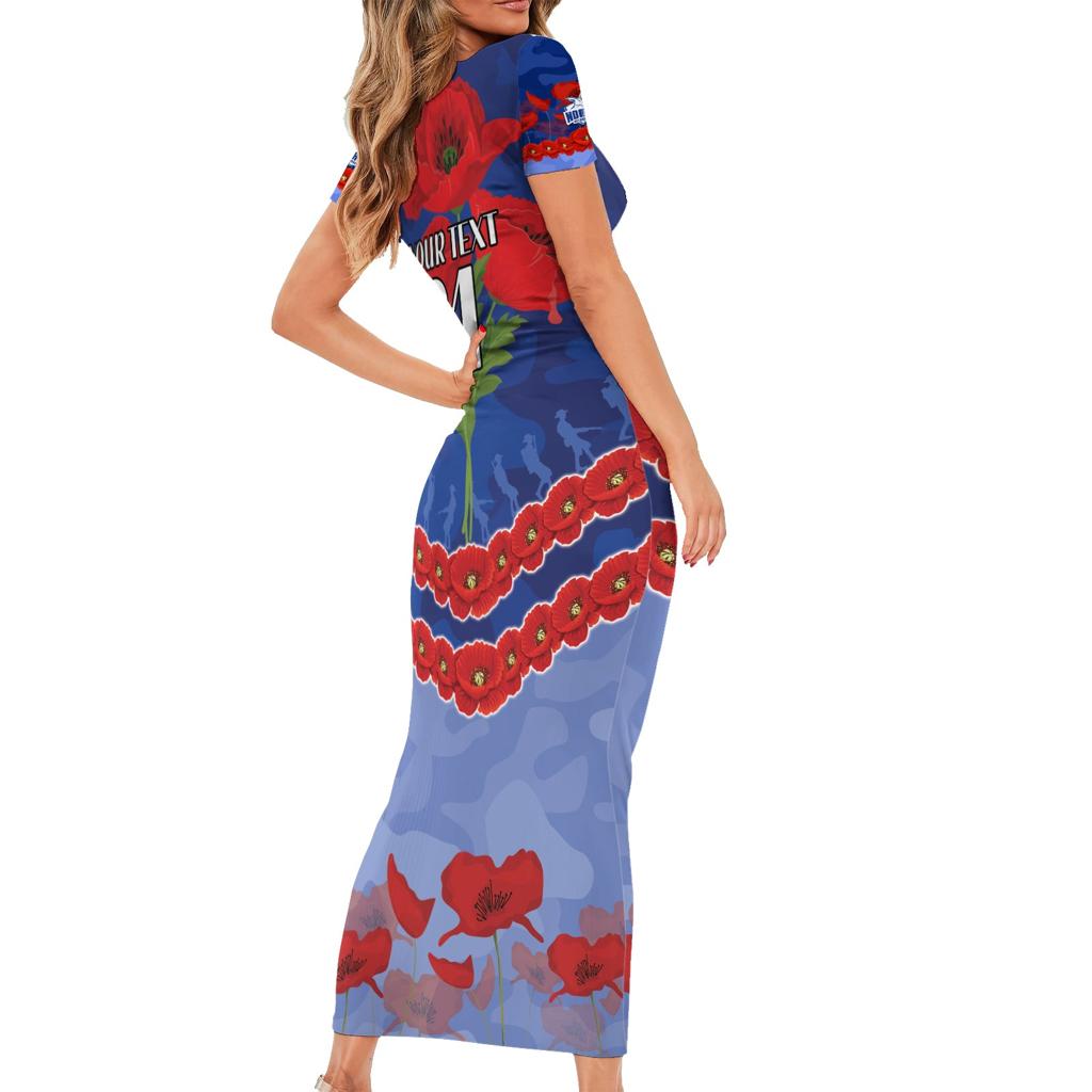 Custom Kangaroos Football Family Matching Short Sleeve Bodycon Dress and Hawaiian Shirt ANZAC Lest We Forget