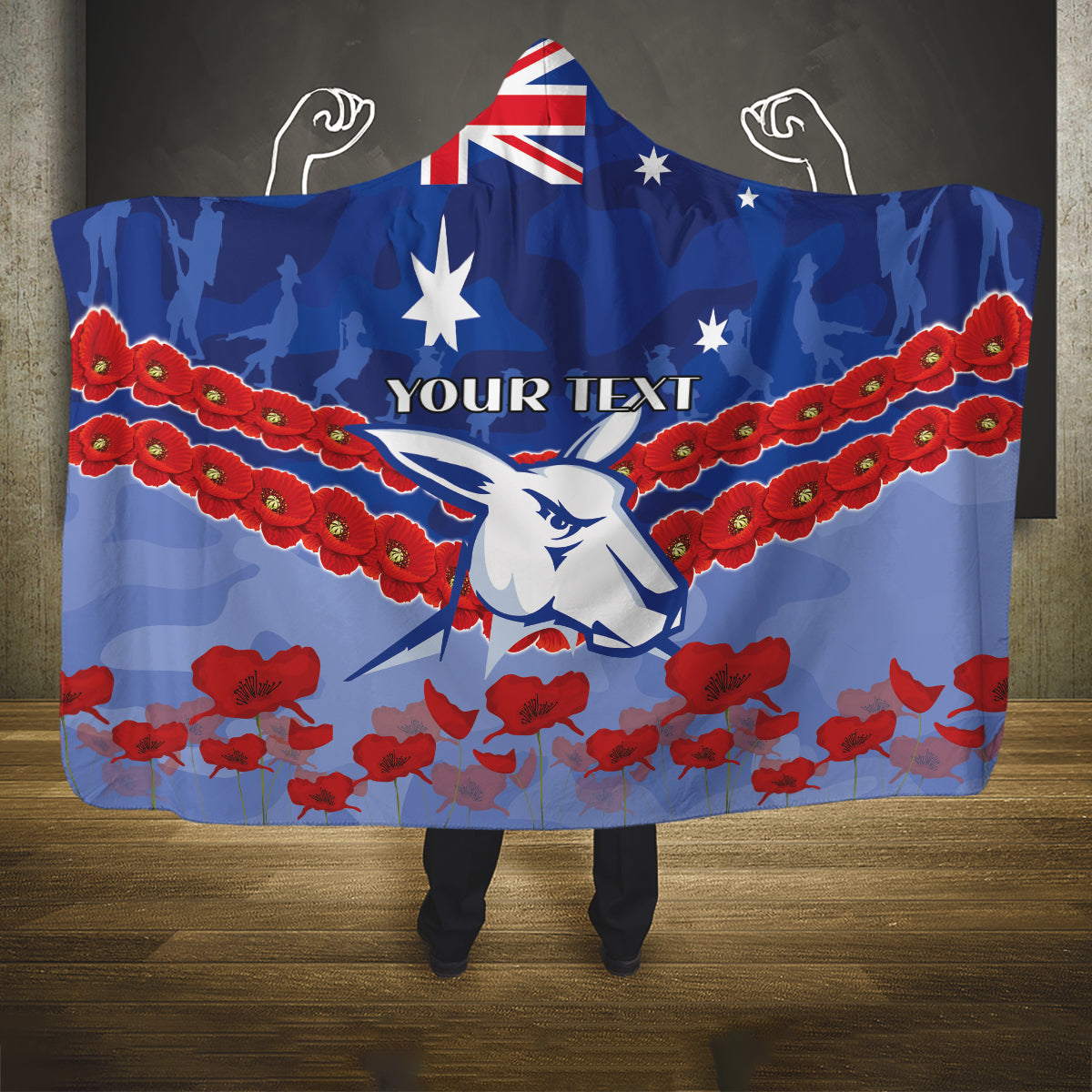 Custom Kangaroos Football Hooded Blanket ANZAC Lest We Forget