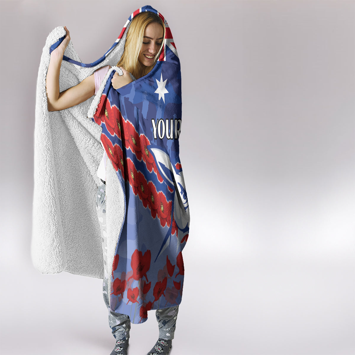 Custom Kangaroos Football Hooded Blanket ANZAC Lest We Forget