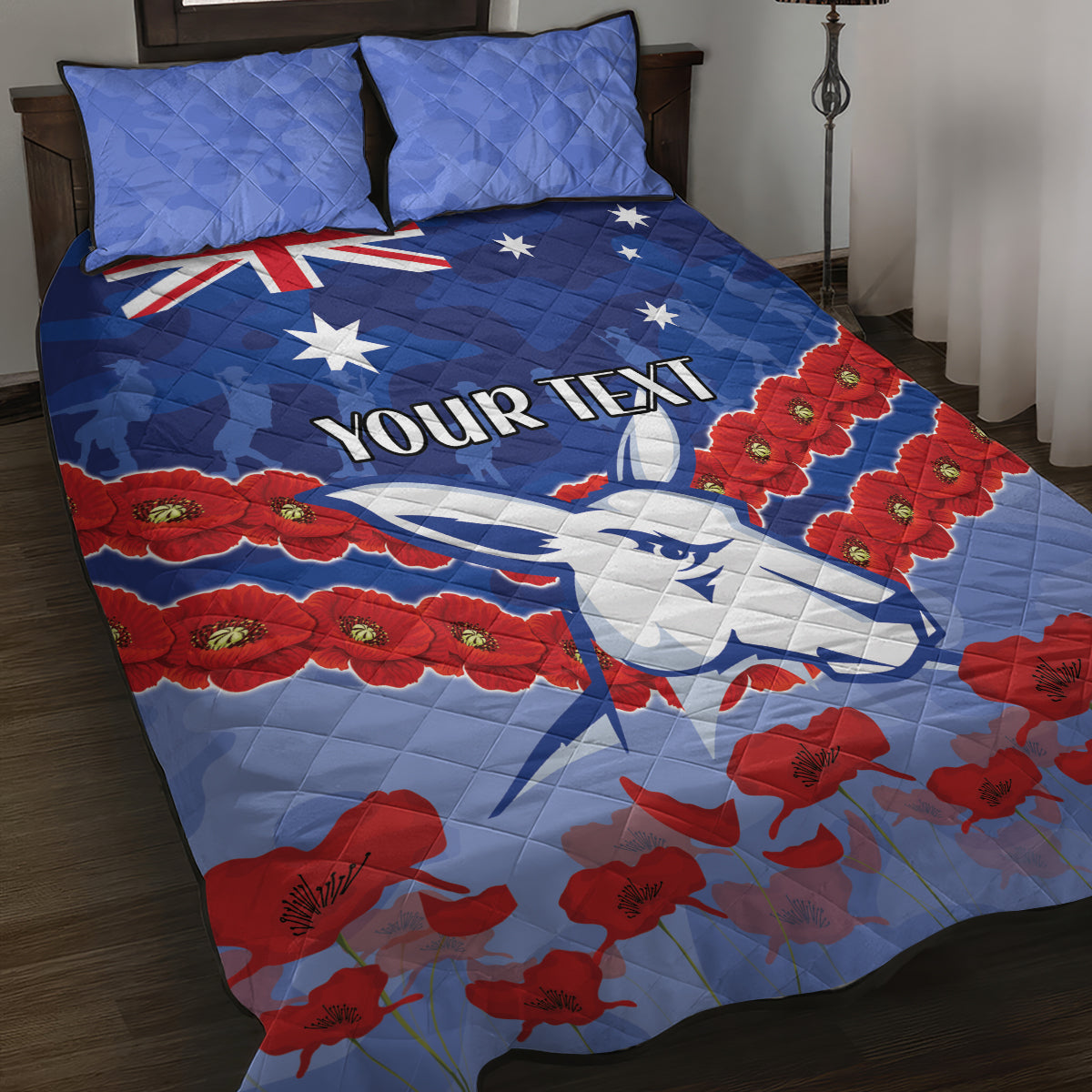 Custom Kangaroos Football Quilt Bed Set ANZAC Lest We Forget