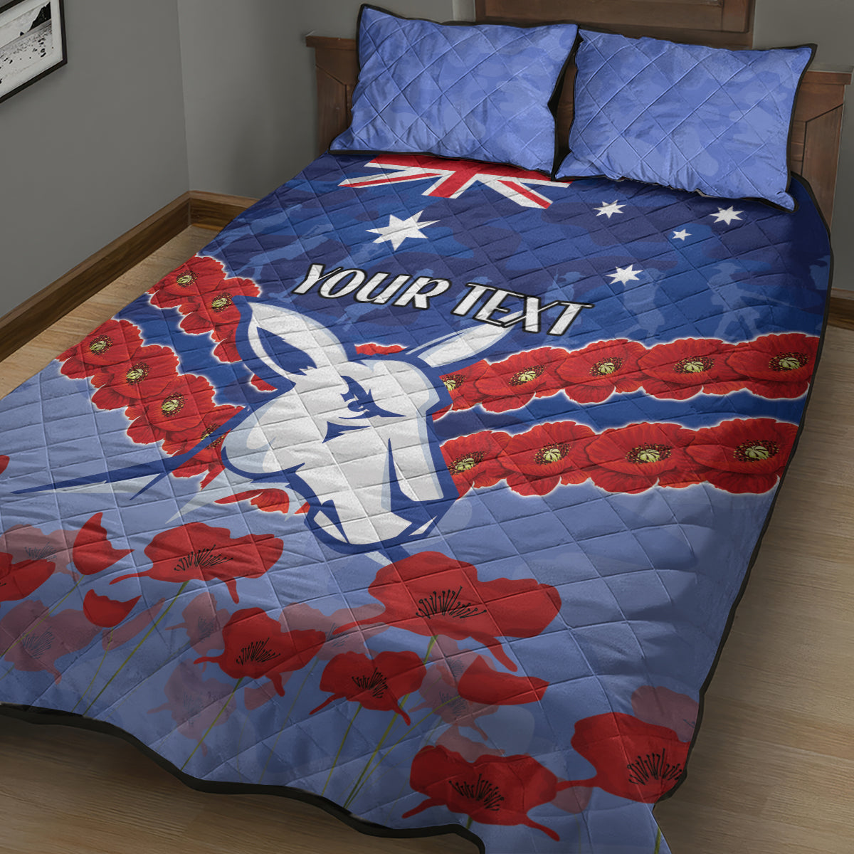 Custom Kangaroos Football Quilt Bed Set ANZAC Lest We Forget