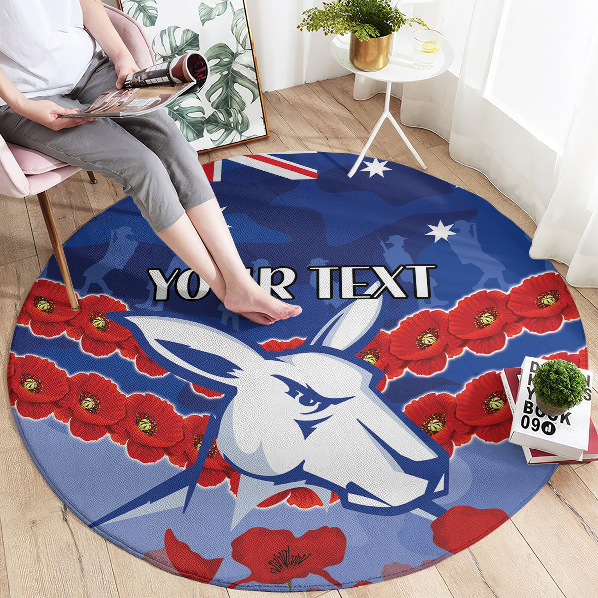 Custom Kangaroos Football Round Carpet ANZAC Lest We Forget