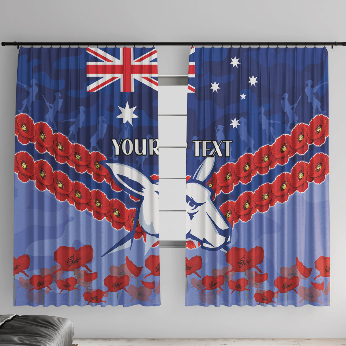 Custom Kangaroos Football Window Curtain ANZAC Lest We Forget