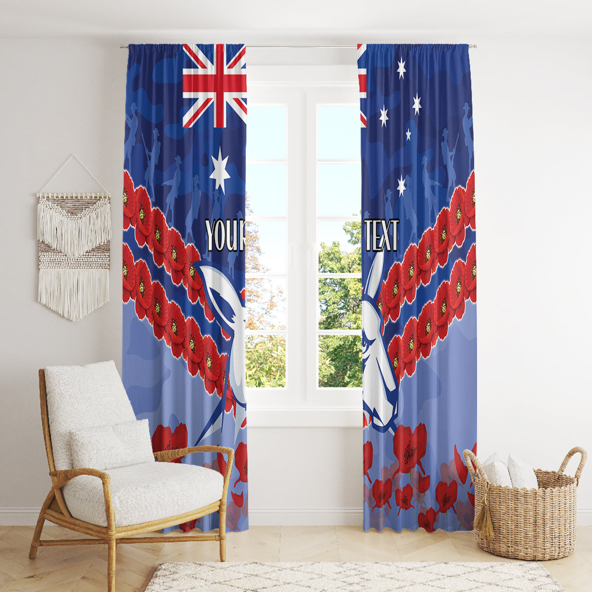 Custom Kangaroos Football Window Curtain ANZAC Lest We Forget