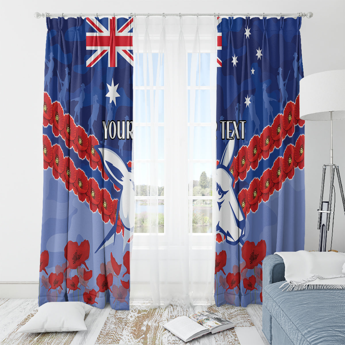 Custom Kangaroos Football Window Curtain ANZAC Lest We Forget