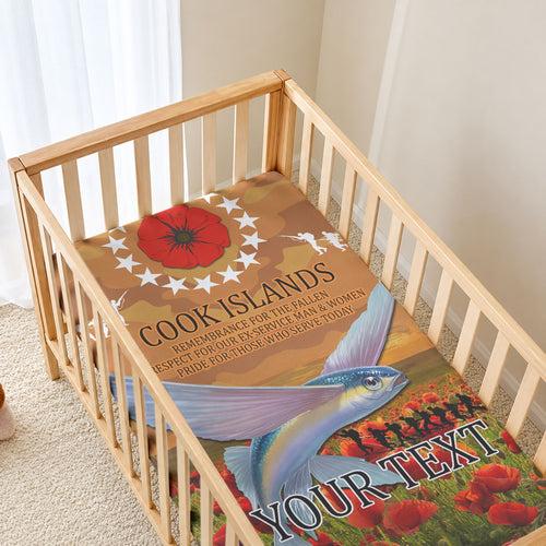 Cook Islands ANZAC Day Personalised Baby Bed Cover with Poppy Field