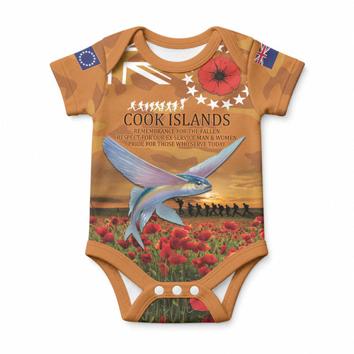 Cook Islands ANZAC Day Personalised Baby Onesie with Poppy Field