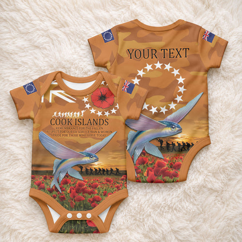 Cook Islands ANZAC Day Personalised Baby Onesie with Poppy Field